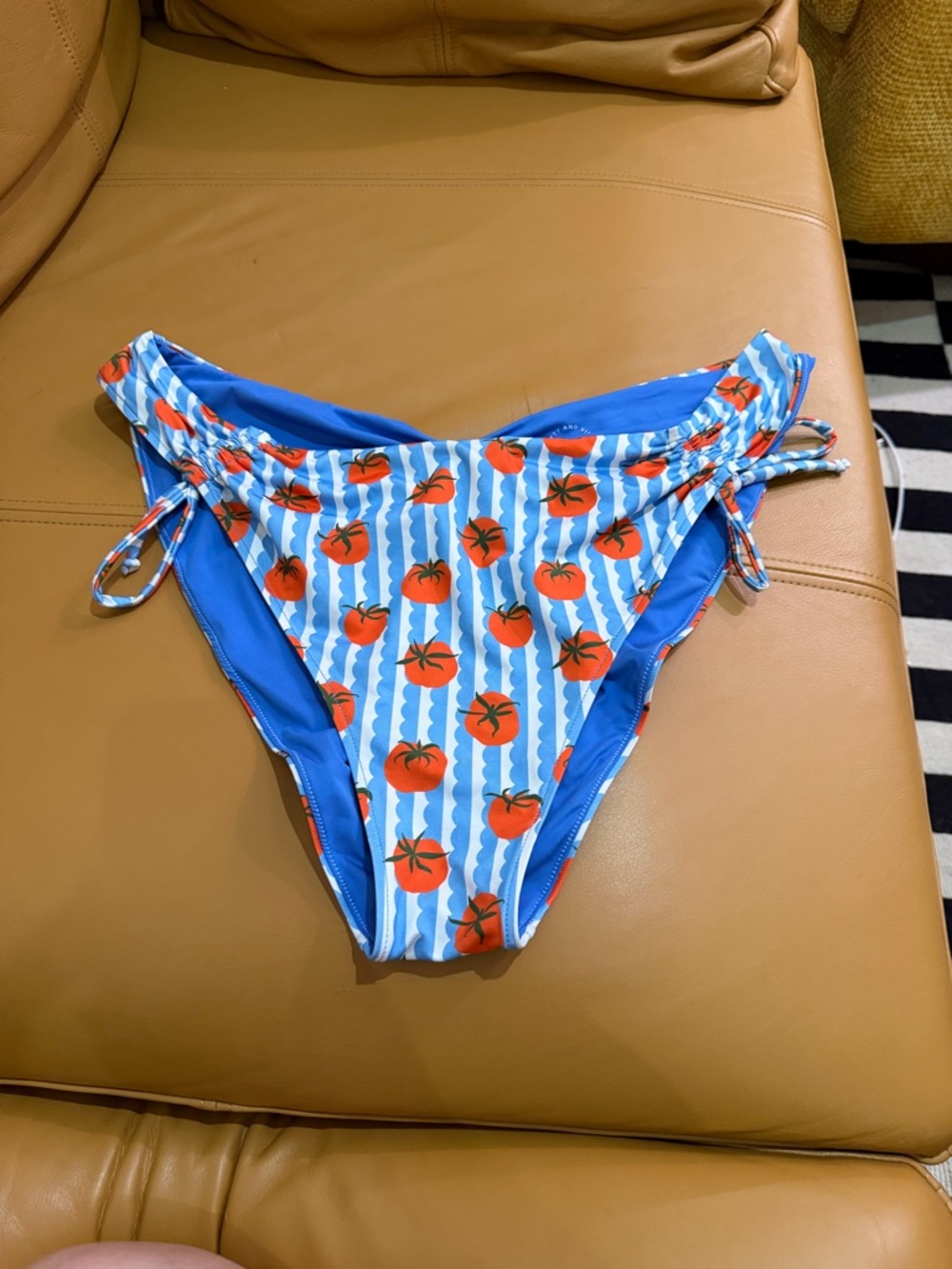 Ruched Tomato-Print Tie-Side Bikini Bottom